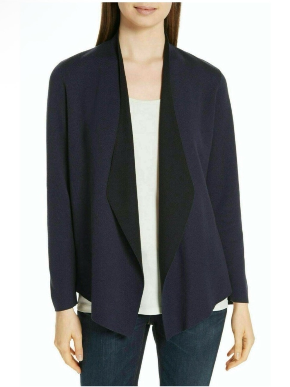 Eileen Fisher Navy Midnight Draped Open-Front Shapes Cardigan Size 2X